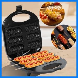전기 핫도그 기계 와플 메이커 6개 논스틱 양면 가열 소시지 롤 아동용 파티용 아침식사 220V