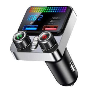 헌드럽 블루투스 5.4 자동차 어댑터 수신기 전환 노래 음악 오디오 송신기 LED 48W 라디오 FM 매트릭스 효과 핸즈프리 무선 HiFi 및 충전 플레이어 통화 USB