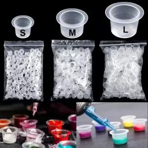 100pcs S/M/L 일회용 문신 잉크 컵 플라스틱 안료 클리어 홀더 컨테이너 캡 영구 메이크업 마이크로