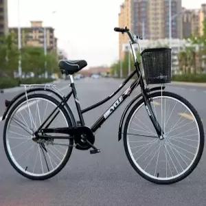 여성용 자전거 아줌마 레트로 24인치 클래식 바구니 블랙 시티바이크