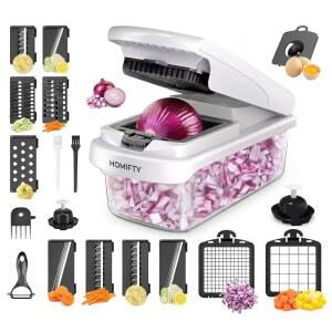 호미프티 야채 초퍼 18 IN U2013 세트 교체 가능한 스테인리스 스틸 블레이드 다이서 슬라이서 용기 양파 커터 BPA 프리 식기세척기 사용 가능