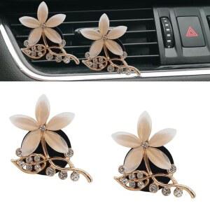 오리세 플라워 카 액세서리 로터스 2개 대시보드 여성용 방향제 장식 클립 통풍구 샴페인 귀여운