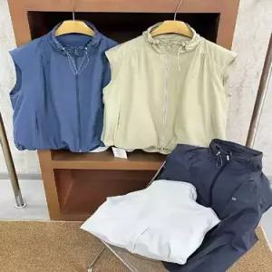 EAMT 캐주얼 여친 솔리드 더블 스트링 조끼 민소매 집업 넥 EUNG1