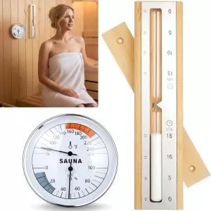 Tellegloww 2개입 2-in-1 사우나 온도계 및 습도계 모래시계 타이머 세트 (화씨 섭씨) 캐나다산 레드 시더