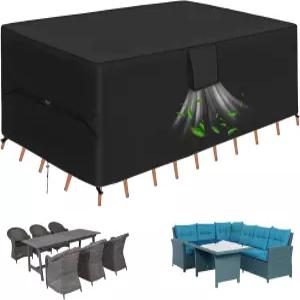 리치 파티오 가구 커버 - 600D 헤비 듀티 방수 직사각형 테이블 야외 식탁용 잔디 세트 및 의자 좌석 72 L