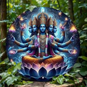 2D 플랫 1개 힌두교 원형 알루미늄 금속 메탈 러스틱 명상 영적 간판 간판 비슈누