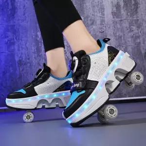 더블 행 변형 휠 자동 운동화 보이지 않는 스케이트 2 in1 분리형 롤러 Parkour