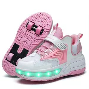 4 바퀴 깜박이는 롤러 스케이트 신발 야외 스포츠 소년 소녀 파쿠르 슬라이딩 게임 운동화 변형 선물