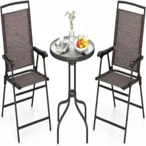 히사슈 3피스 파티오 비스트로 세트 야외 및 실내 대화 원형 테이블이 있는 가구 정원/수영장/백야드용