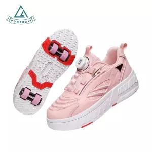 포네라이트 조절 가능한 여아용 롤러 스케이트 초보자용 4륜 회전 버클 신발 (매일 사용 가능 메쉬 소재)