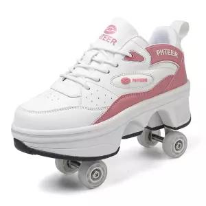 하이 탑 여성용 4 휠 롤러 신발 바퀴가 달린 세련된 남여 공용 스케이트 캐주얼 자동 팝업 스니커즈