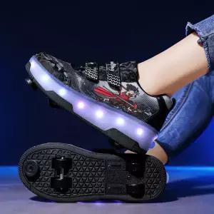 남여 단추 4 휠 롤러 스케이트 신발 소년을위한 바퀴가있는 새로운 LED 운동화 소녀 바퀴