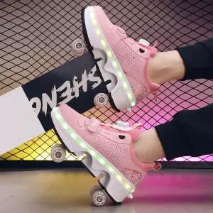 십대 소년 스트리트 롤러 신발 더블 휠 캐주얼 러닝화 실내 및 실외 초보자 파쿠르 스케이트 최신