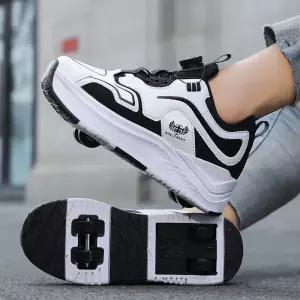 2025 소년 롤러 스케이트 신발 및 소녀 운동화 용 바퀴가 4 개 수축 가능한 새로운