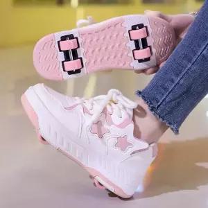 이동식 도르래 스케이트 롤러 신발 소년 소녀 용 업그레이드 된 속도 운동화 ( 레이싱 4 륜 포함)