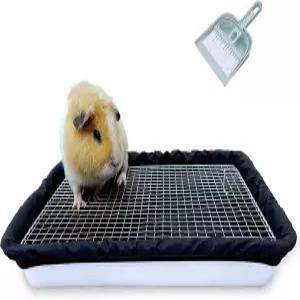 스테인리스 스틸 그리드와 재사용 가능한 방수 라이너 2개가 있는 도조펫 기니피그 쓰레기통 난쟁이 토끼용