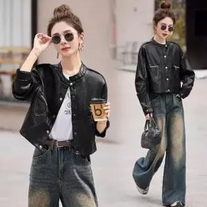 무천도사 여성 여성용 가을 빈티지 가죽 멋스러운 차이나 재킷 코트 싱글 KKE3