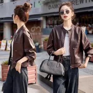 무천도사 여성용 여성 멋스러운 코트 가죽 숏 자켓 차이나 봄가을 KKE3