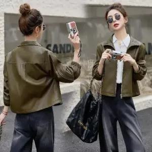 무천도사 여성용 여성 멋쟁이 코트 가죽 쇼트 자켓 슬림핏 봄가을 KKE3