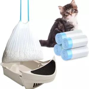 드로우스트링이 있는 XUEPETT 80 팩 고양이 쓰레기 봉투 로봇 3/4 대형 쓰레기통 라이너 교체와 호환 가능