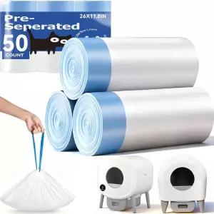 50 카운트 자동 고양이 쓰레기통 가방 CMg Fmo Fstg 로봇 드로스트링 헤비 듀티-26 x11.8 의 사전 분리