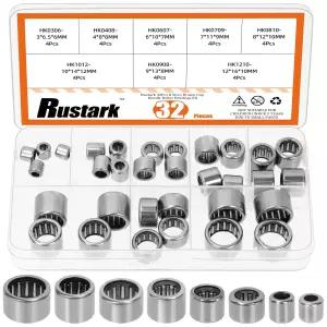 Rustark 32Pcs 8사이즈 니들 롤러 베어링 모음 키트 크롬 스틸 오픈 엔드 드로잉 컵 기계 자동차 농업