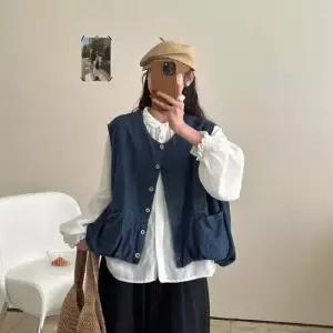 EAMT 체크 빅사이즈 조끼 레이어드 속 여성용 데님 봄 캐주얼 EUNG1