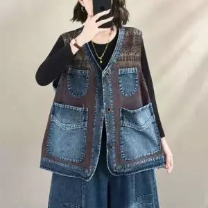 EAMT 여친 청 빈티지 캐주얼 나시 후드 민소매 조끼 EUNG1