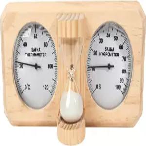 이카레 사우나 온도계 및 습도계 - 3 in 1 나무 15분 모래시계 벽걸이 객실 액세서리