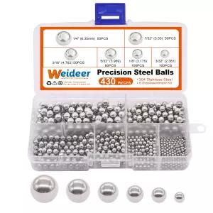 와이더 430pcs 스테인리스 스틸 정밀 볼 자전거 베어링 금속 혼합 모음 키트 1/4 7/32 3/16 5/32 1/8 3/32