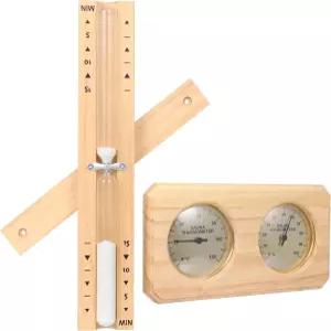 COSYOO 2피스 사우나 온도계 습도계 세트 15분 모래 타이머 듀얼 게이지 화씨 및 섭씨 온도 습도 스팀 룸