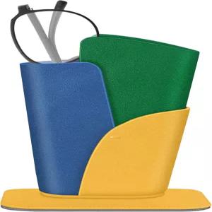 핀티 안경 홀더 - 긁힘 방지 프리미엄 가죽 스탠드 케이스 책상 또는 나이트스탠드 옐로우