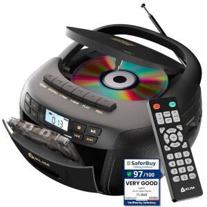 KLIM CD 플레이어 및 카세트 AM/FM 공급 라디오 스테레오 드라이브 사운드 AUX USB AC/DC 붐박스 리모컨 플레이어 테이프 전원 콤보 블루투스