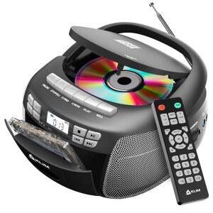 KLIM CD 플레이어 및 카세트 리모컨 드라이브 플레이어 블루투스 AC/DC 라디오 전원 - 붐박스 USB 사운드 콤보 실버 AUX 스테레오 테이프 AM/FM