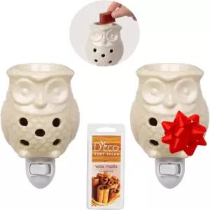 올빼미 플러그인 향수 왁스 멜트 워머 (2Pk) - 전기 향초 타르트 (4개의 시나몬 큐브 포함) 할로겐 전구가