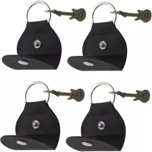 기타 연주자 및 악기 보관을 위한 블랙 퓨 가죽 휴대용 가방과 앤티크 구리 픽 열쇠고리가 포함된 Kisangel