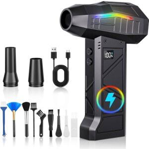 런레인 압축 공기 더스터 20000RPM 조절식 컴퓨터 가정 ) 및 키보드 4단 무선 실외 먼지 송풍기(FB09-블랙) 자동차용 전기 더스터(라이트