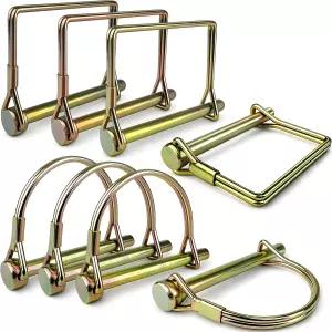 웰맥스 8팩 트레일러 히치 핀 1/4인치 x 2-3/4인치 안전 커플러 PTO용 아연 도금 탄소강 와이어 잠금 농장