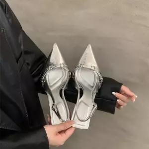 여친 프렌치백 슈즈 봄가을 하이힐 스틸레토 실버 샌들 굽 웨지힐 ST1