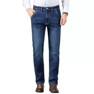 기모 도톰한 남자 스판 긴바지 데님팬츠 딥블루 캐주얼