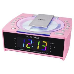 알람 시계 라디오가 있는 HANNLOMAX 디스플레이 디지털 HX-336CD CD 블루투스 (핑크) 1.2인치 RGB LED 작동만 알람이 듀얼 플레이어 AC 기능 가능. 보조