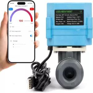 물 제어 및 관개용 미국산 솔리드 WiFi 스마트 전동 볼 밸브 1/2인치 NPT 양방향 PVC 전기 USB 전원 공급