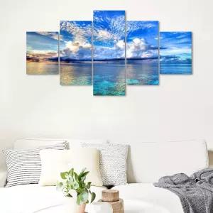 화이트 클라우드 블루 스카이 모던 씨사이드 5피스 지클리 씨스케이프 캔버스 홈 데코용 조경 벽 아트에