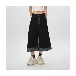 엘럽 남성용 청반바지 하이웨스트 퍼 7부 무릎통 청바지 일자 와이드 반바지 2 박템1