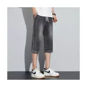 엘럽 남성용 청반바지 7부 데님 반바지 와이드 스트링 슬랙스 여름 얇은 캐주얼 바지 박템1