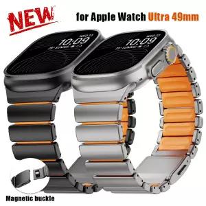 호환   워치 울트라 321 49mm S10 46mm용 티타늄실리콘 밴드 럭셔리 자석 스트랩 시리즈 9 8 7 6 5 SE 4445