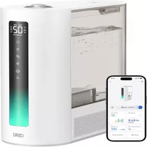 침실용 DREO 6L 큰 방용 스마트 웜 앤 쿨 미스트 식물 습도 센서 표시등 12시간 타이머 Google/Alexa Grey