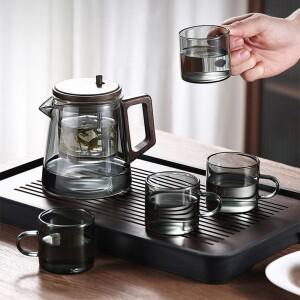 차 분리 티포트 내열성 650ML 간편한 쿵푸 드립 투명한 나무 손잡이 포함