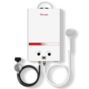 TOPWISH 휴대용 프로판 온수기 탱크리스 기능 인스턴트 캠핑 야외 54500 과열 방지 8L 디스플레이 RV BTU 핸들 캐빈 디지털 샤워기 2.11GPM