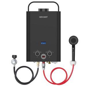 OEVANT 프로판 온수기 손잡이 및 과열 RV 기능이 방지 휴대용 샤워기(블랙) 탱크리스 있는 캠핑용 즉석 1.58GPM 야외 6L